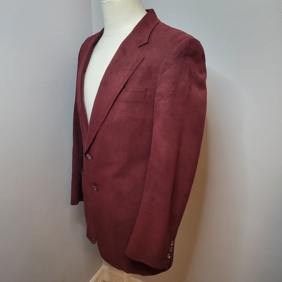 Vintage Men's Medium Suede Dark Red Dinner Jacket Burgundy Old Money Fall Winter - Picture 2 of 16